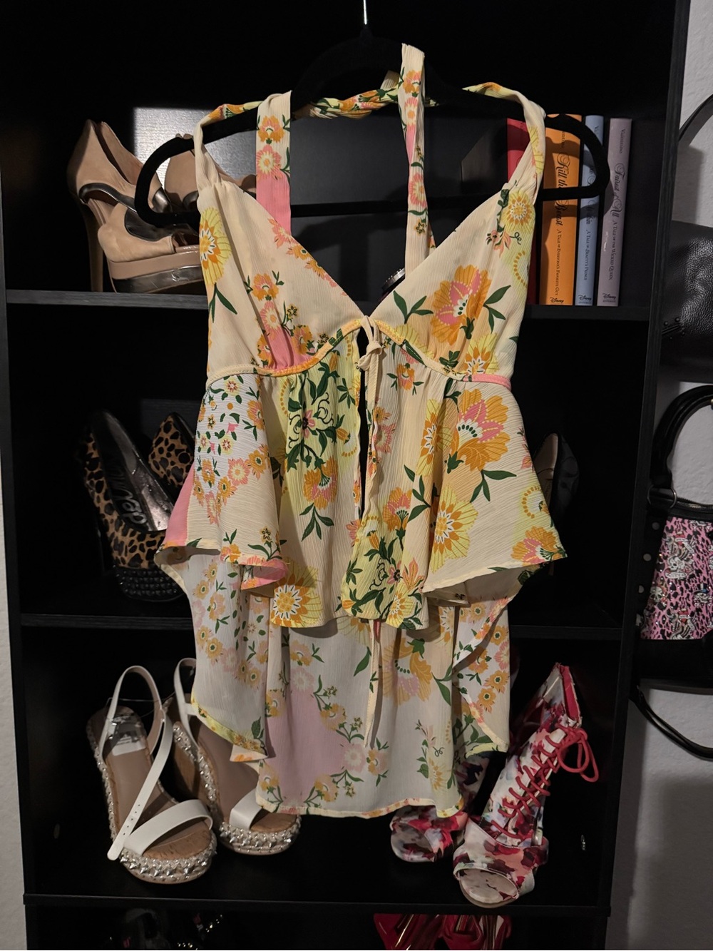 SHEIN Yellow & Pink Floral Ruffle Tie-Front Camisole
